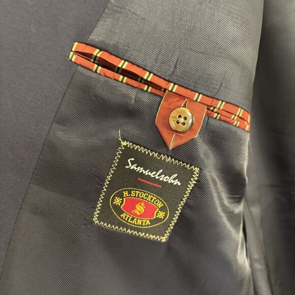 Samuelsohn Sport Coat Mens 46R Navy Blue Super 110's Crested Gold Buttons Wool - Picture 6 of 14